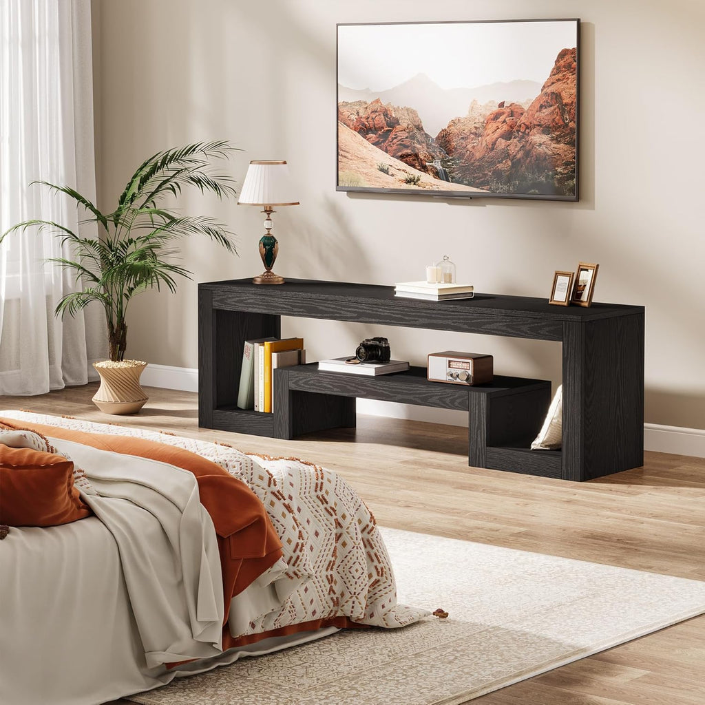 Tribesigns 63" TV Stand for 55/60/65/75-Inch TVs, Farmhouse Entertainment Center with Open Storage Shelves, Television Stands TV Console for Living Room, Bedroom, Black