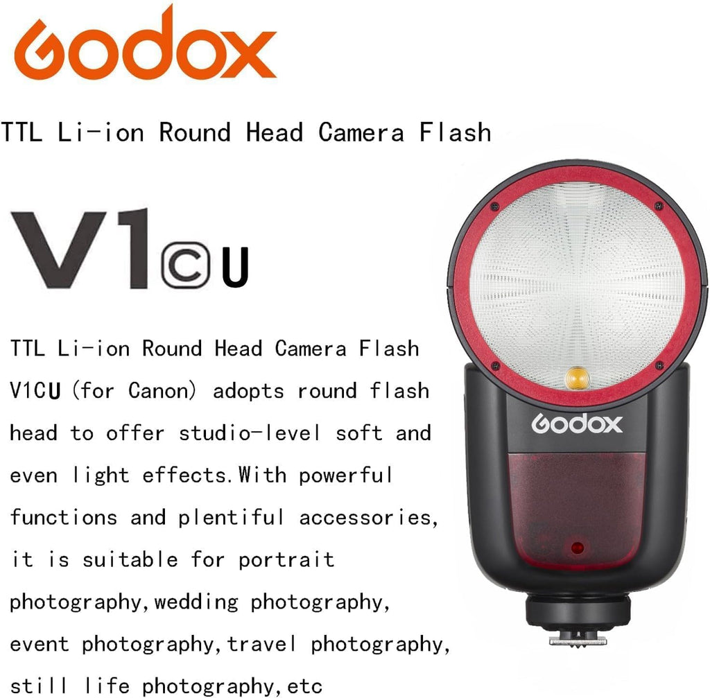 GODOX V1 V1-C V1C Godox Flash for Canon Flash Speedlite,76Ws 2.4G TTL1/8000 HSS Camera Flash for Canon,480 Full Power Shots,1.5s Recycle Time,2600mAh Li-ion Battery,LED Modeling Lamp(USA Version)