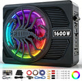 1600W Slim Under seat Car Subwoofer and Amp Package, Powered Subwoofer with Built-in Amp, Subsonic Deep Bass, RGB Beat Light, Low Pass/Gain/Bass Boost Control, for Truck, SUV, Jeep, Car Audio