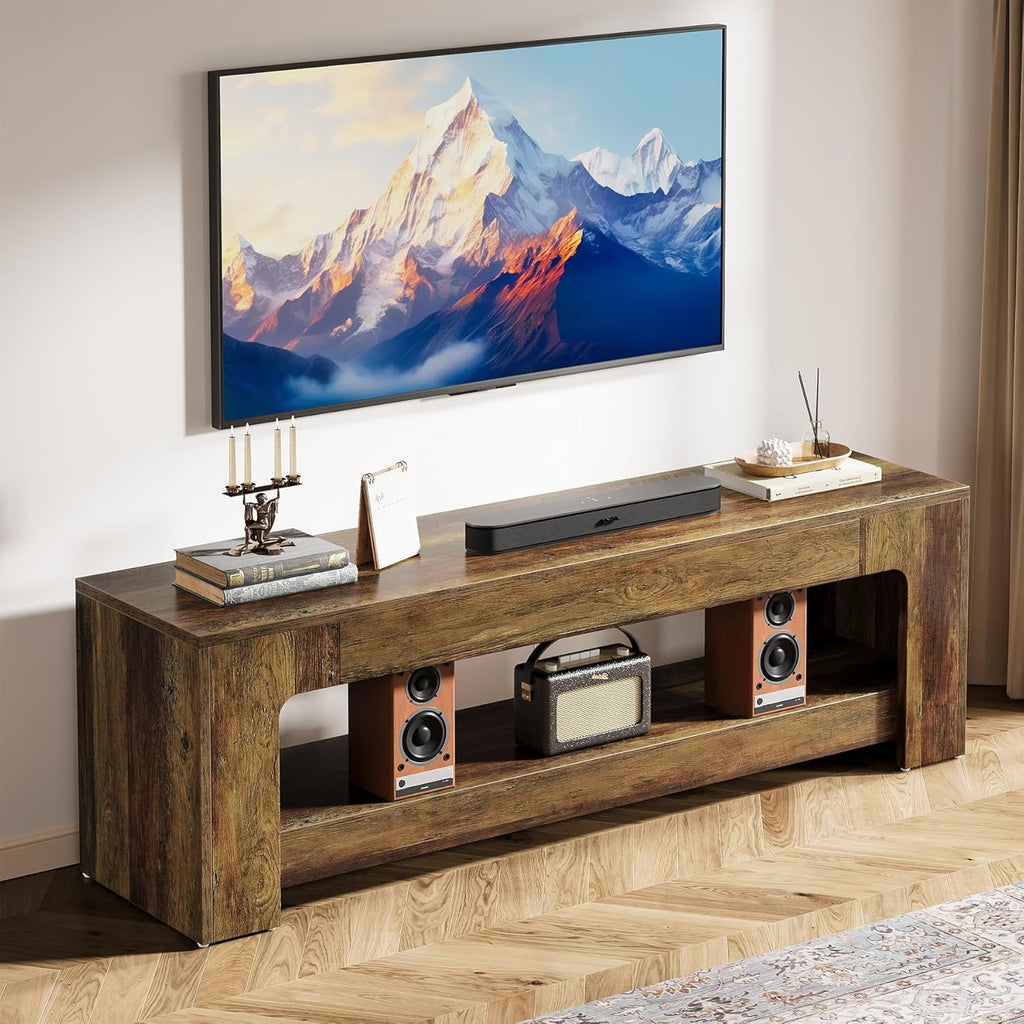 Tribesigns TV Stand for Living Room for 55/60/65/75-Inch TVs, Farmhouse Rustic TV Console with Storage Shelves, 63" Entertainment Center Television Stand for Bedroom, Brown