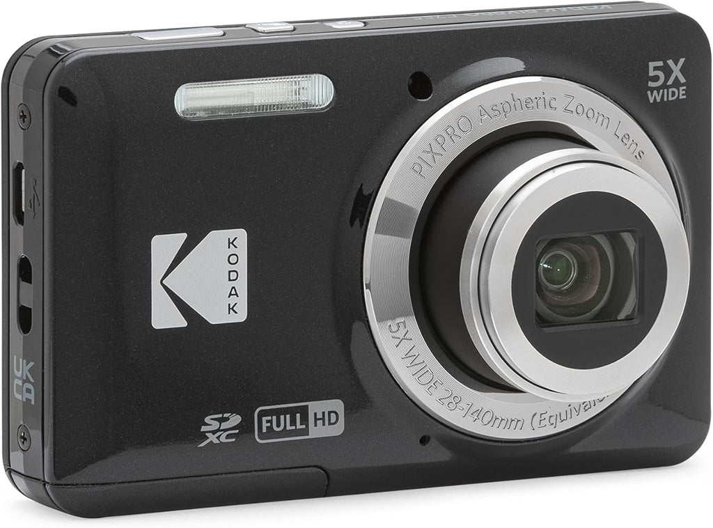 Kodak PIXPRO FZ55 Digital Camera (Black) + Point & Shoot Camera Case + Sandisk 128GB SDXC Memory Card