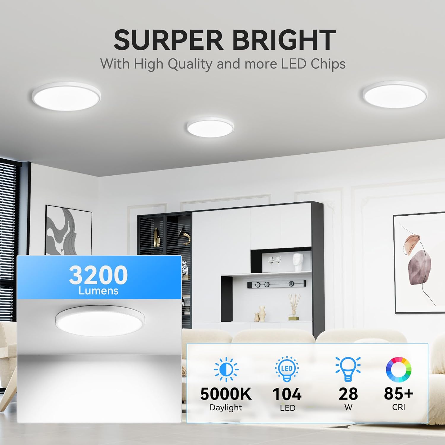 WKONCLDY 12Pack 3200lm LED Flush Mount Ceiling Light, Super Slim 12 inch Ceiling Light, 5000K LED Light for Bedroom, Living Room, Dining Room, Garage, Office, Warehouse