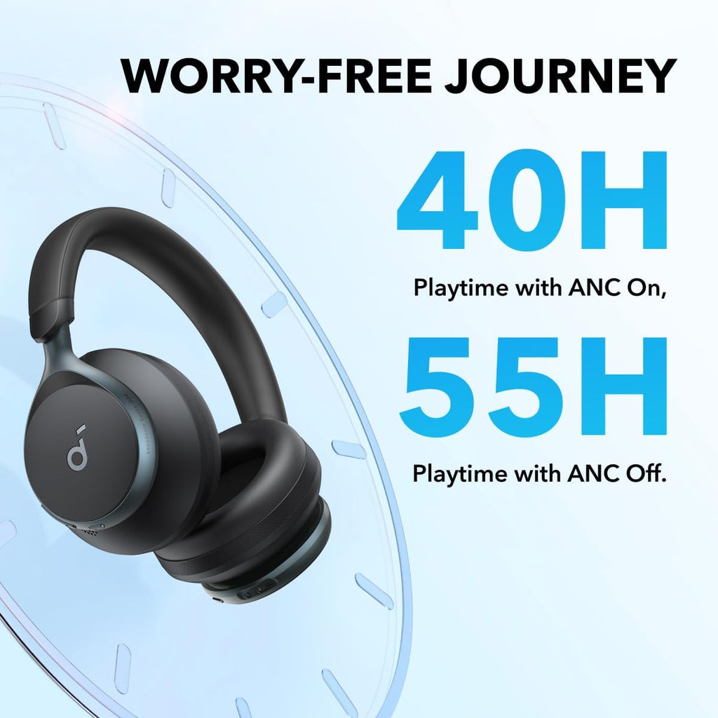 Soundcore by Anker, Space One, Active Noise Cancelling Headphones, 2X Stronger Voice Reduction, 40H ANC Playtime, LDAC Hi-Res Wireless Audio, Comfortable Fit, Clear Calls, Bluetooth 5.3 (Abyss Black)