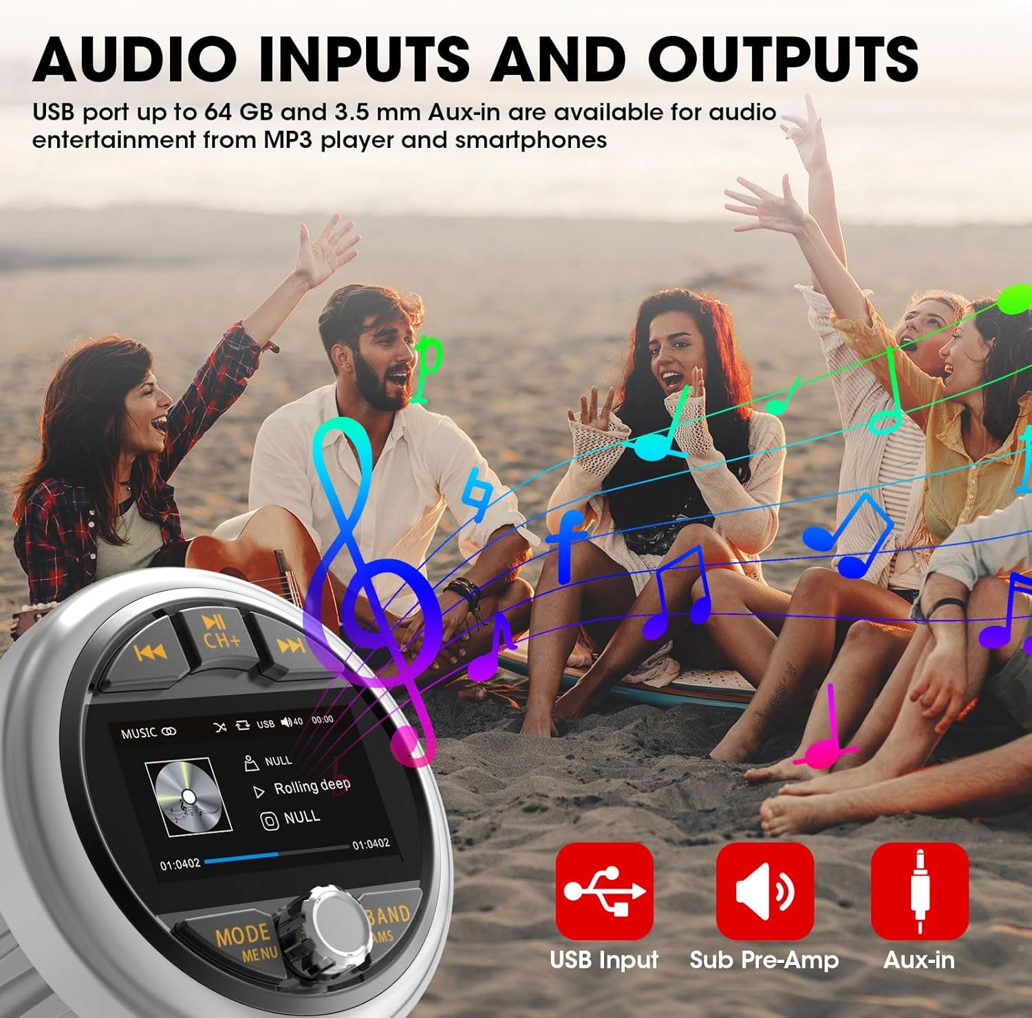 Bluetooth Marine Gauge Stereo System: Waterproof Boat AM FM Radio Receiver - 3 Inch LCD Display Digital Multimedia MP5 Player USB AUX Subwoofer 200 Watts Output
