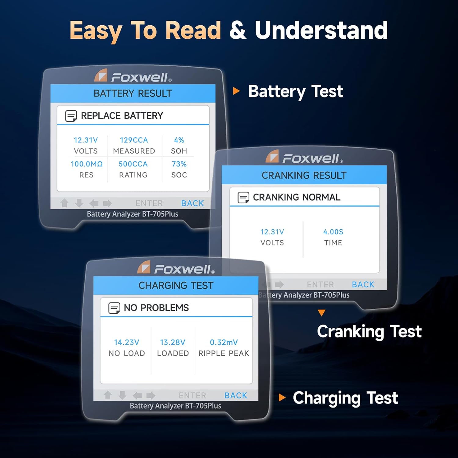 FOXWELL BT705 Plus Car Battery Tester 24V 12V Load Tester, 100-2000CCA Automotive Starter Alternator Tester, Digital Cranking Charging System Tester for Car Truck Marine Heavy Duty, Upgraded BT705