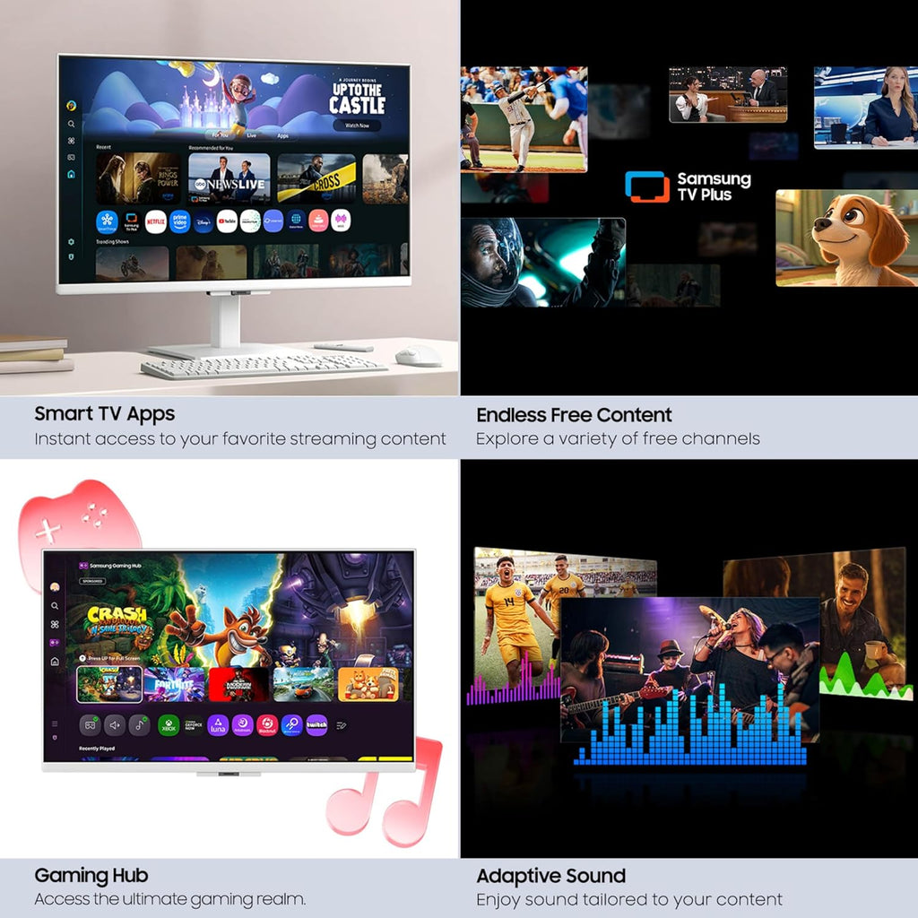 Samsung 27-Inch M5 (M50F) Series FHD Smart Monitor with Streaming TV, Speakers, HDR10, Gaming Hub, Multiple Ports, Workout Tracker, Vision Accessibility Tools, White, LS27FM503ENXZA