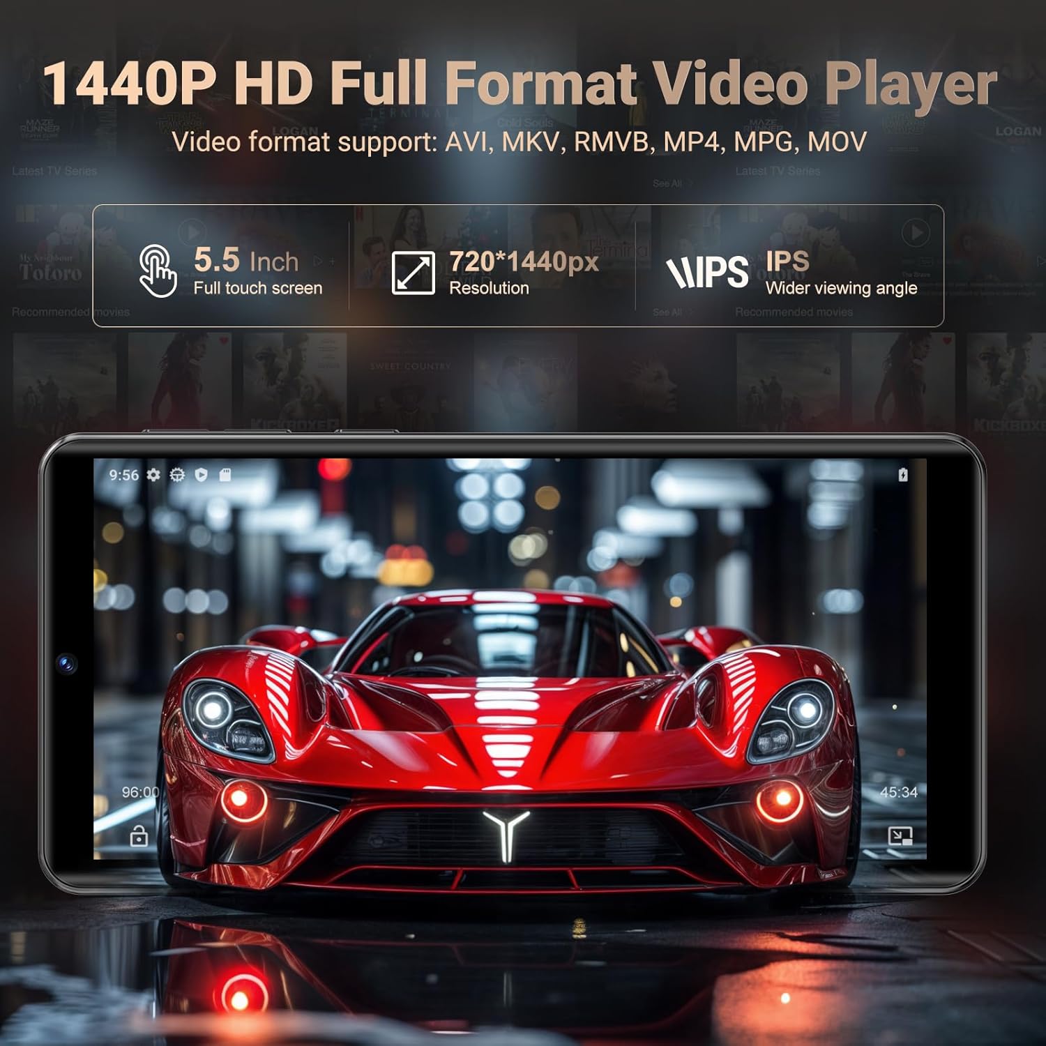 Oilsky 128GB MP3 Player with Bluetooth and WiFi, Android 13.0, 5.5" HD Touchscreen, 13MP Camera, Preloaded Spotify, Pandora, 1TB Expandable & Parental Controls