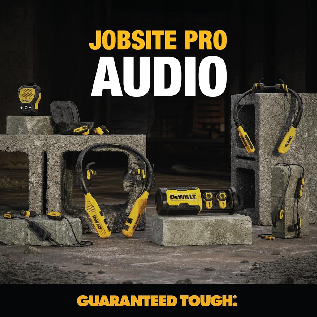 DEWALT Jobsite Pro X2 True Wireless Work Earbuds — ANC Active Noise Cancelling, Glove-Friendly Dial Control, 40+ Hour Runtime, IP54 Water Resistant, 4 EQ Modes, Bluetooth