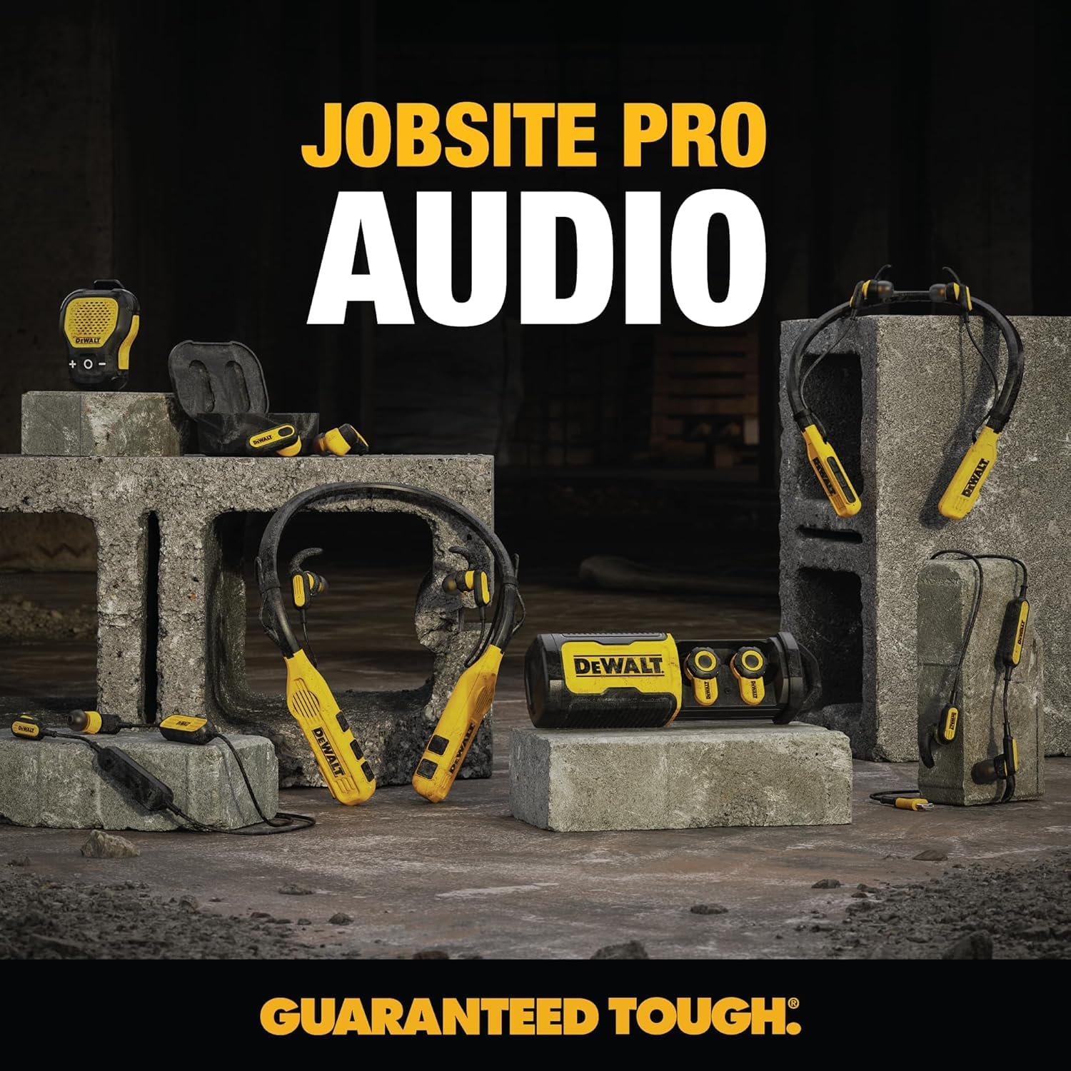 DEWALT Jobsite Pro X2 True Wireless Work Earbuds — ANC Active Noise Cancelling, Glove-Friendly Dial Control, 40+ Hour Runtime, IP54 Water Resistant, 4 EQ Modes, Bluetooth