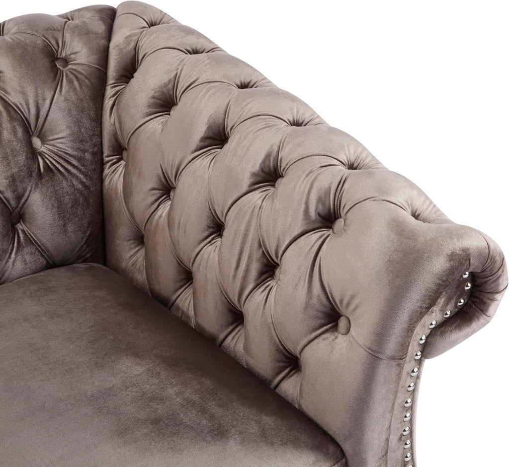 Christopher Knight Home Kitty Chesterfield Club Chair with Solid Wood Frame, Velvet Upholstered Living Room Chair, Button-Tufted Diamond Stitch Single Sofa, Nailhead Accent, Black + Dark Brown