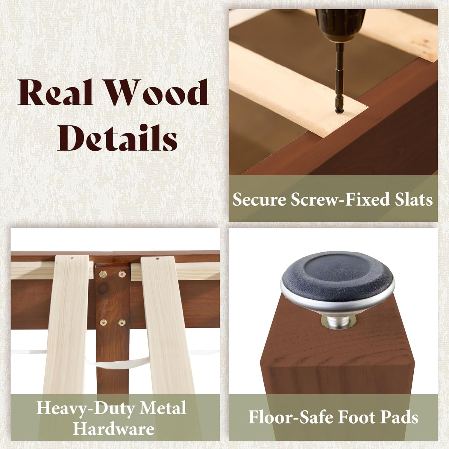 AMERLIFE Queen Bed Frame, Solid Wood Platform Bed with Vertical Slats Headboard, Wooden Bedframe Queen-Size, Sturdy Wooden Slats Support, No Box Spring Needed, Noise Free, Walnut