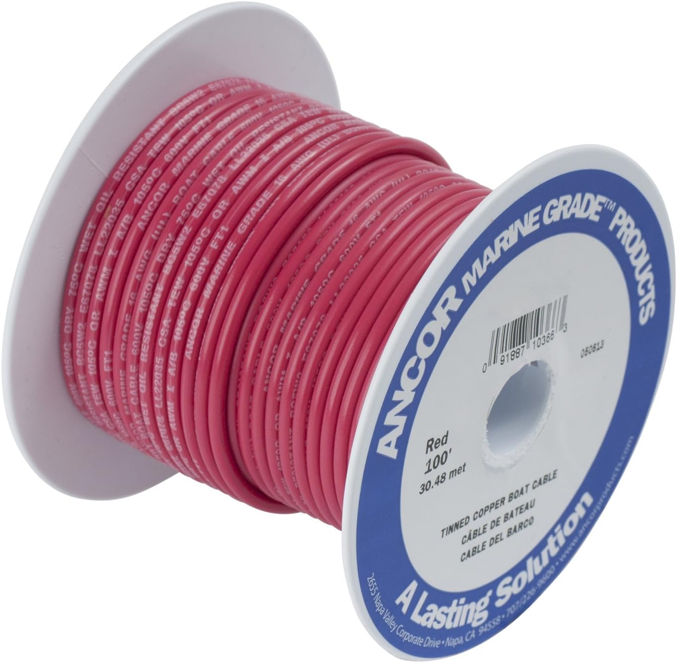 Ancor 108850 Marine Grade Electrical Primary Tinned Copper Boat Wiring (10-Gauge, Red, 500-Feet)