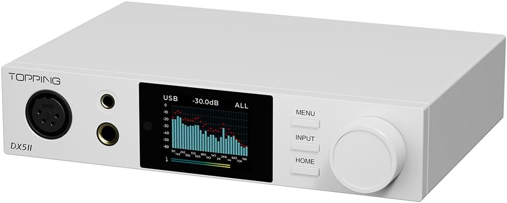 TOPPING DX5 II Hi-Res DAC & Headphone Amp Combo – Dual ES9039Q2M, X-Hybrid Amp, 10-Band PEQ, LDAC Bluetooth 5.1, 4.4mm Balanced & 6.35mm Headphone Output, Preamp Mode, 12V Trigger (White)