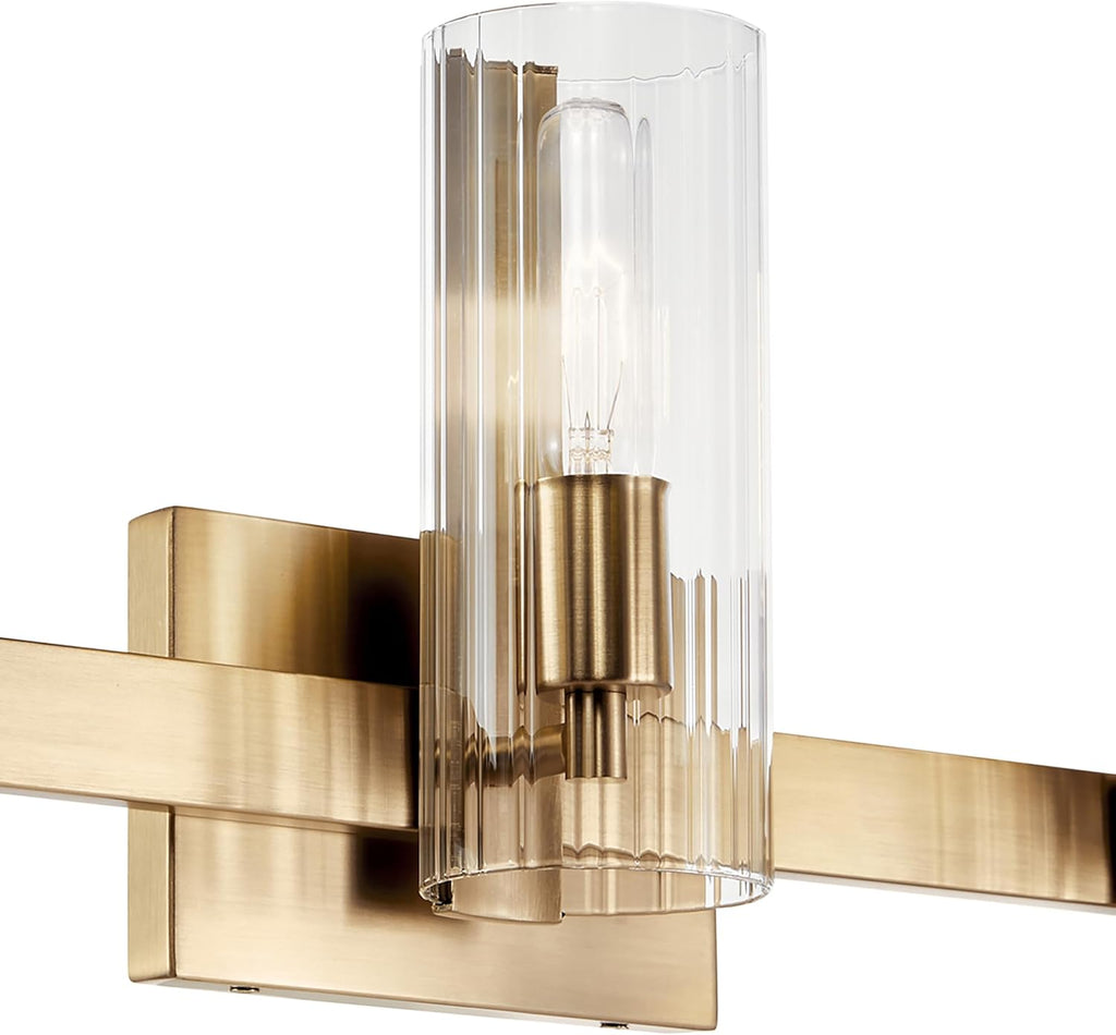Kichler Jemsa 3-Light Bathroom Vanity Light Fixture with Clear Fluted Glass in Champagne Bronze for Modern Bathroom or Powder Room Wall Lighting (9.75 x 22.75 in), 55168CPZ