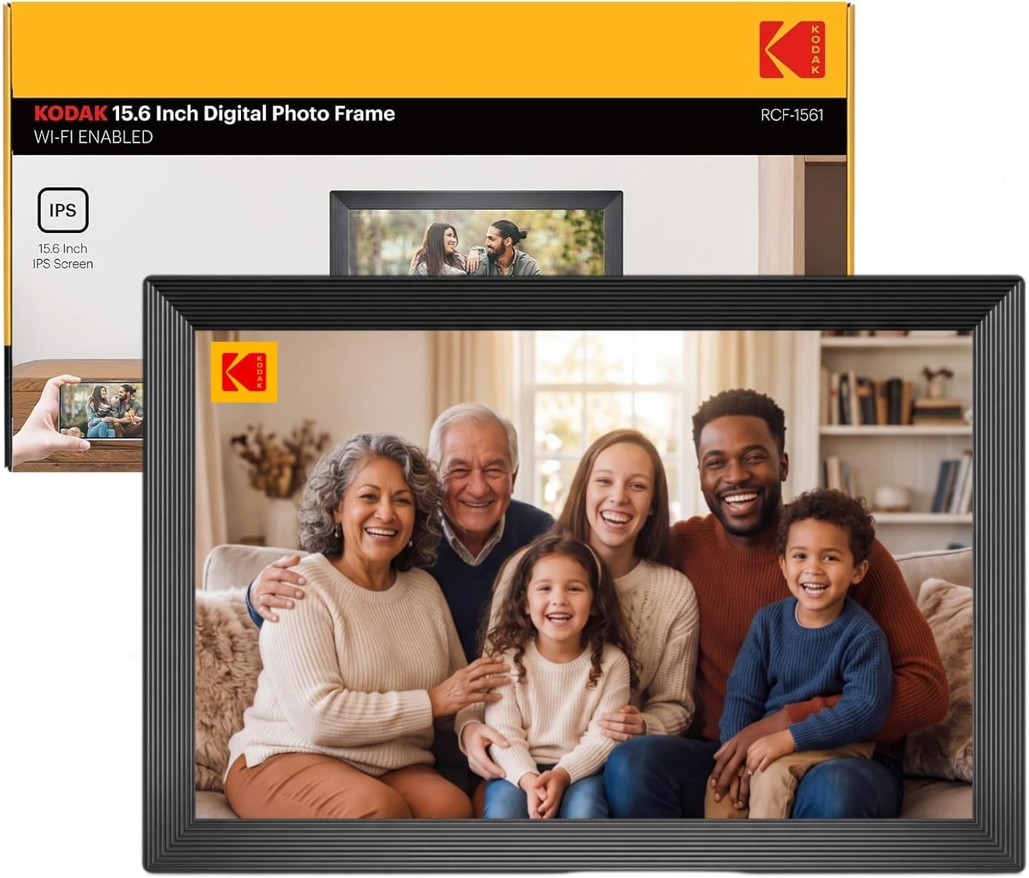 KODAK 15.6 Inch WiFi Digital Picture Frame, FHD 1080P IPS Touch Screen Photo Frame with 32GB Storage, App/Email/Google Photos Sharing, Video & Music Playback, Smart Calendar Weather, Gift for Mom