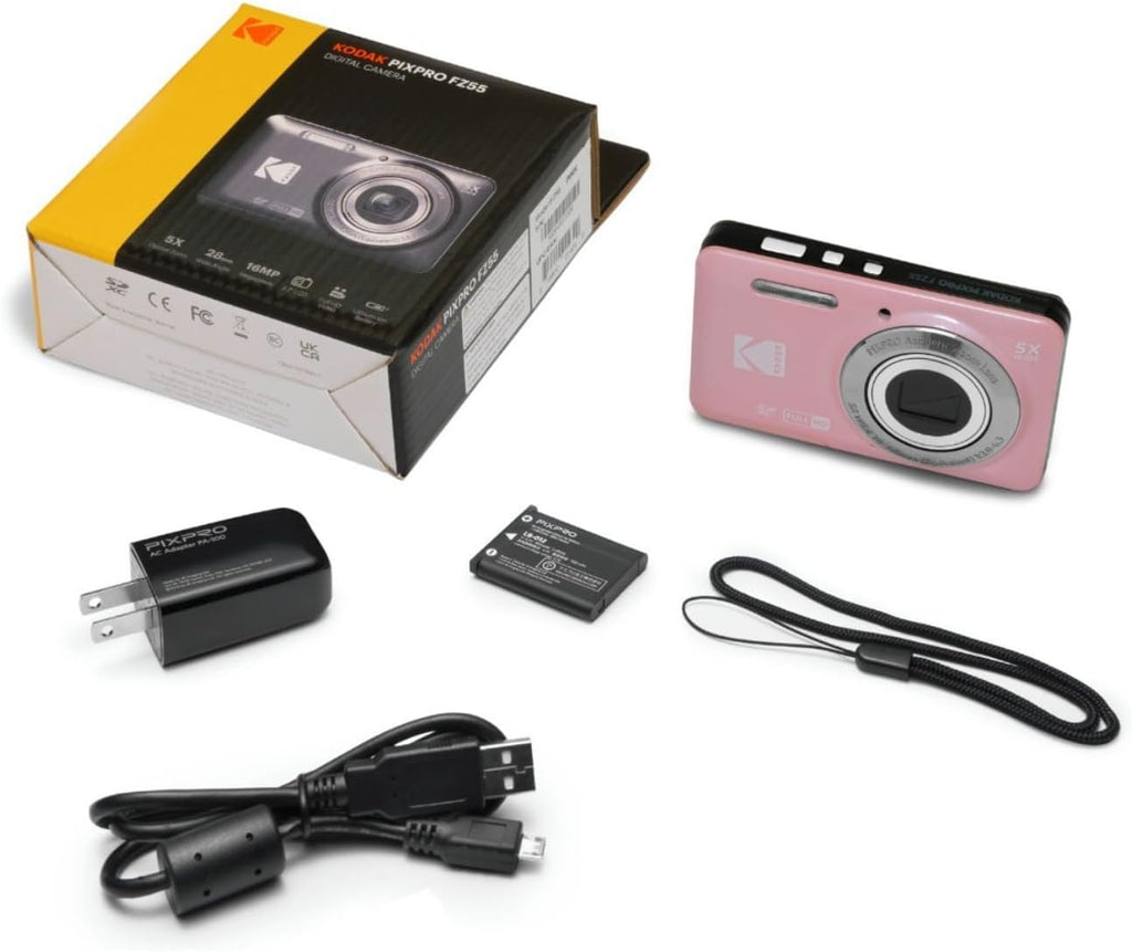 Kodak PixPro Friendly Zoom FZ55 16MP 1080p Full HD Digital Camera with 5X Optical Zoom Vlogging Camera (Pastel Pink)