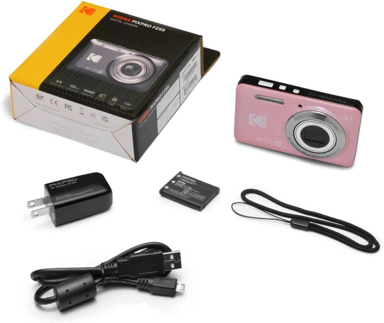 Kodak PixPro Friendly Zoom FZ55 16MP 1080p Full HD Digital Camera with 5X Optical Zoom Vlogging Camera (Pastel Pink)