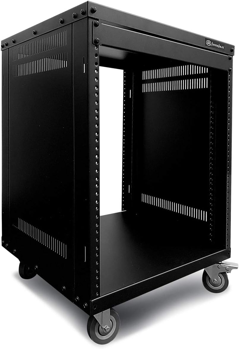 AxcessAbles 12U AV Equipment Rack | 19-Inch Steel Open Frame Home Studio Rack with 3” Caster Wheels | Universal Case for Studio, Server, Network Gear | 550lb Capacity | Screws, Spacer, Tool Included