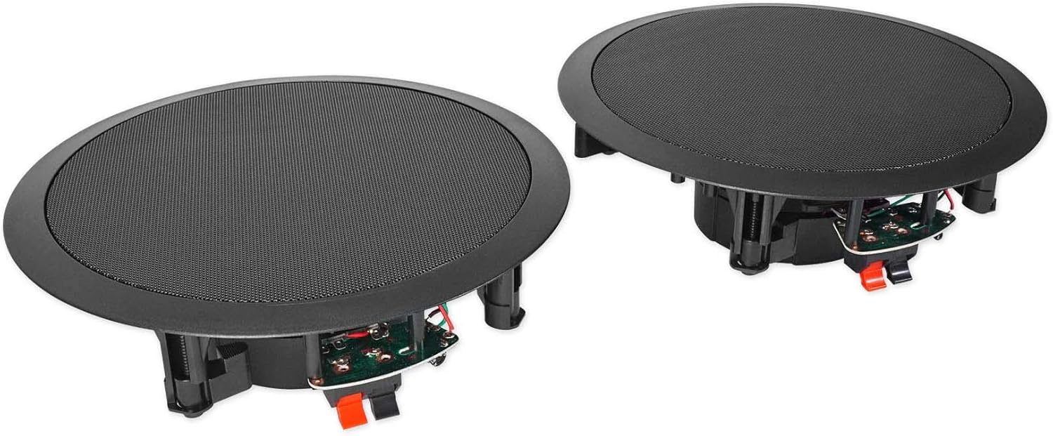 Rockville HC85 8-in 700-Watt in-Ceiling Home Theater Speakers 8-Ohm Black, Polypropylene Cone, Mylar Dome Tweeter, Paintable Grills, 4-Piece