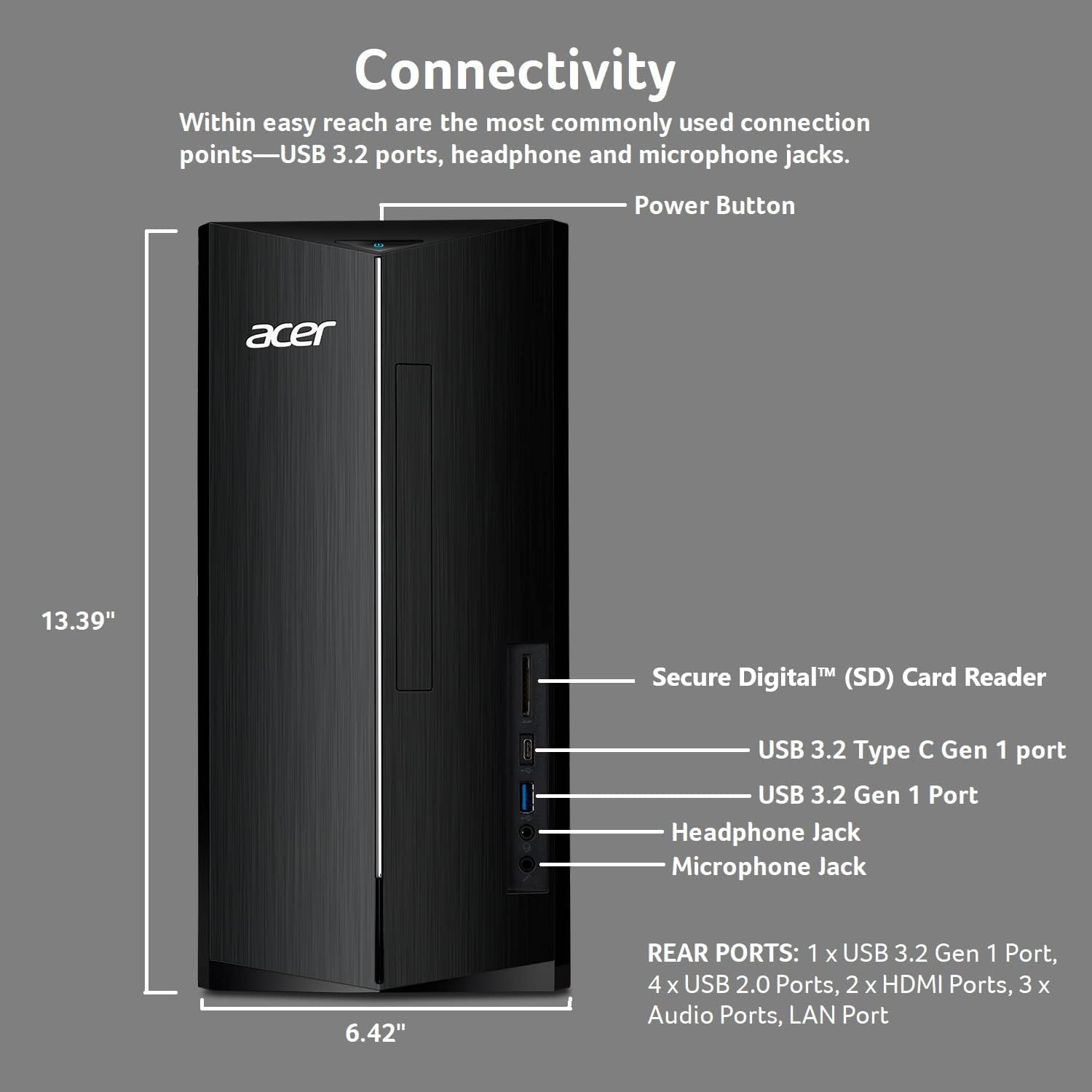 acer Aspire TC-1780-UR11 Desktop | 13th Gen Intel Core i5-13400 10-Core Processor | 16GB 3200MHz DDR4 | 512GB M.2 2280 PCIe Gen 4 SSD | SD Card Reader | Intel Wi-Fi 6E AX211 | Windows 11 Pro,Black