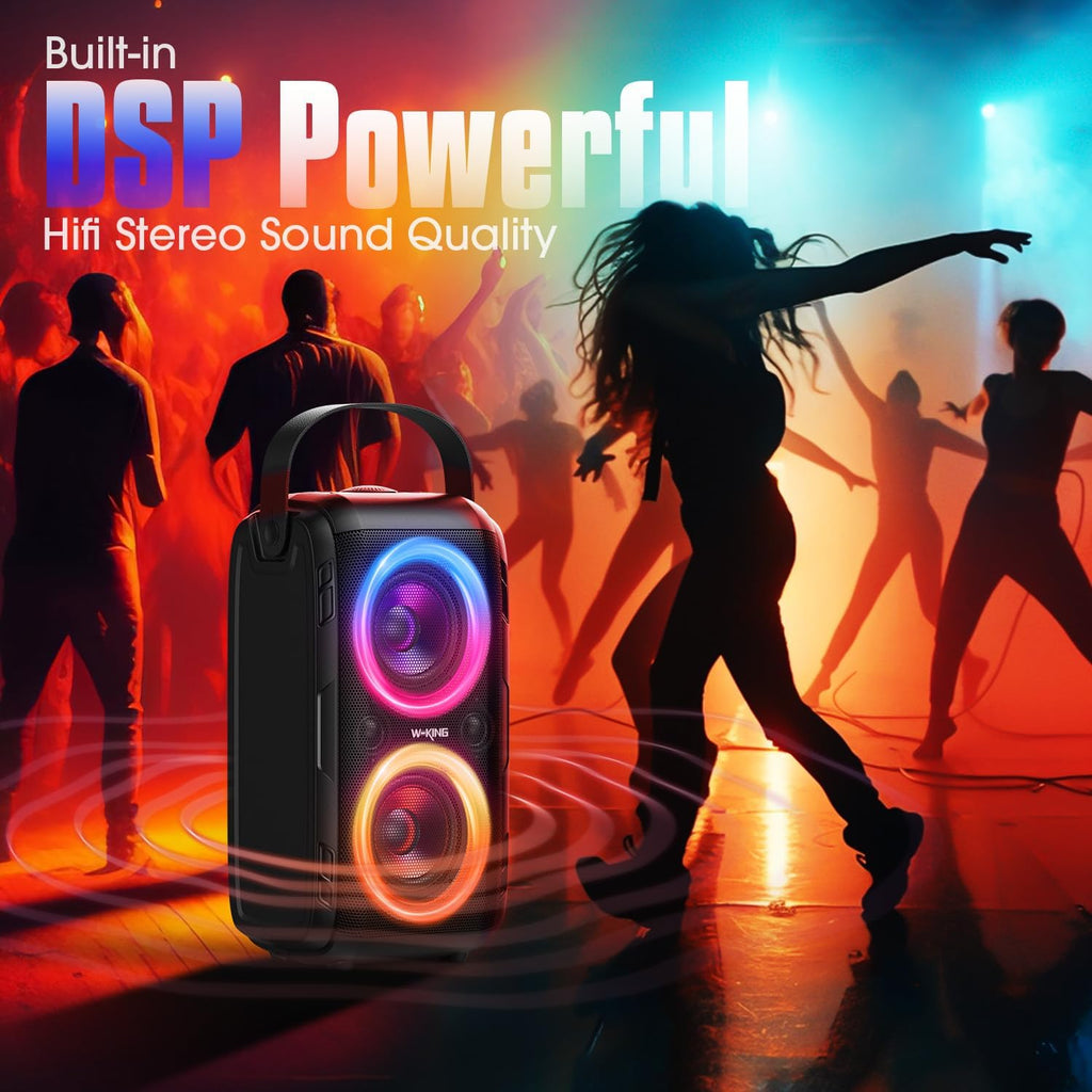 W-KING Party Bluetooth Speaker Boom Box, 180W Max Big Large Loudest Wireless Outdoor Portable Speaker 4 Drivers with 2*4.04'' Subwoofer, 80W HD Huge 105dB Pulse Natur Deep Bass, IPX5/24H/EQ/USB/TF/AUX