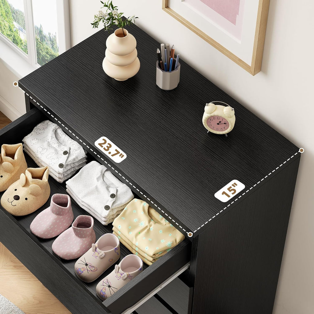 Jocoevol Black 5 Drawer Dresser for Bedroom, 15" D x 23.7" W x 40.4" H in Simply Chest of Drawers, Wood Storage Dresser with Drawers for Living Room Hallway Entryway, Black