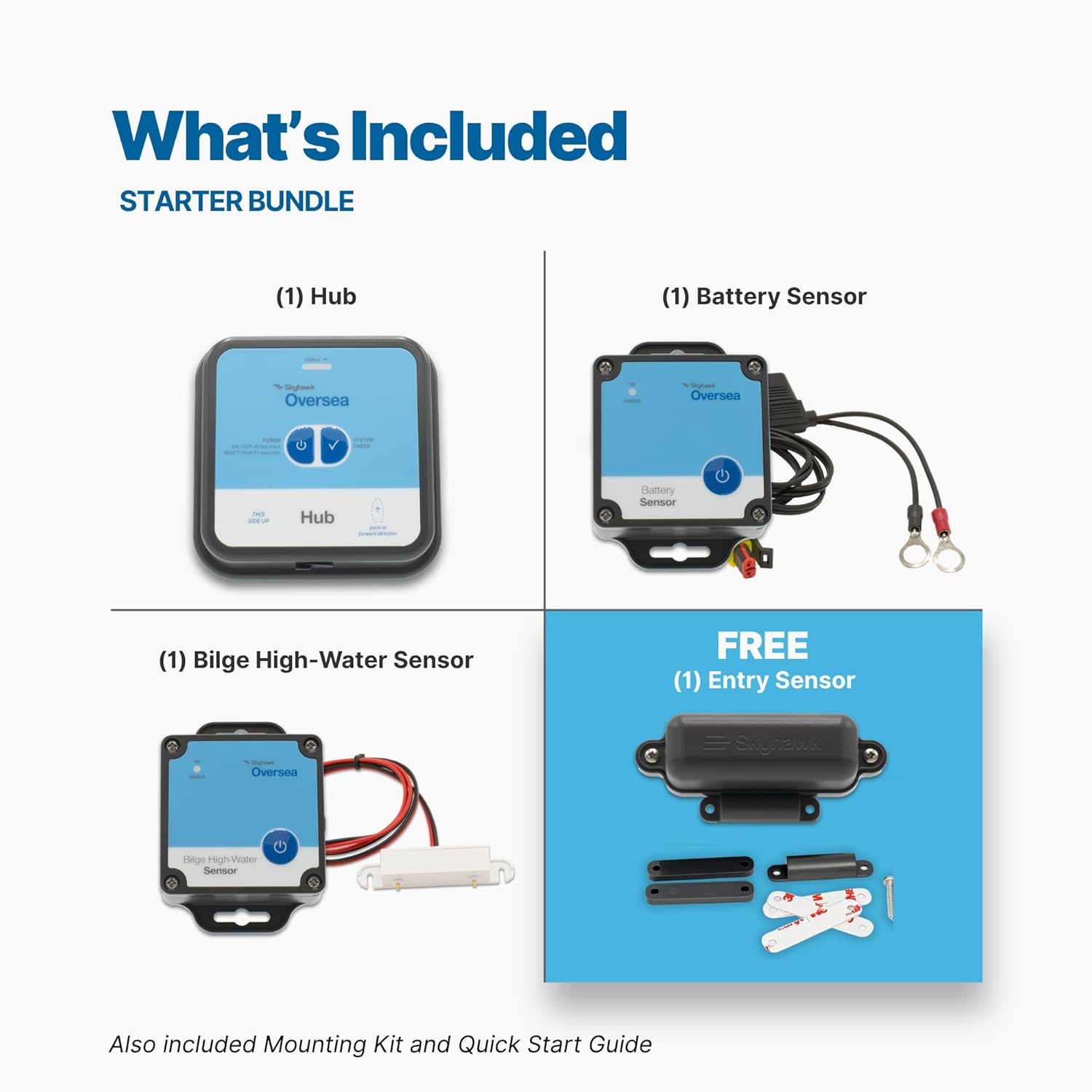 Starter Bundle | Remote Boat Monitoring | Wireless | Hub + Essential Safety & Security Sensors | Battery, Bilge, Motion Sensor Alerts | Self-Powered System | No Boat Battery Drain