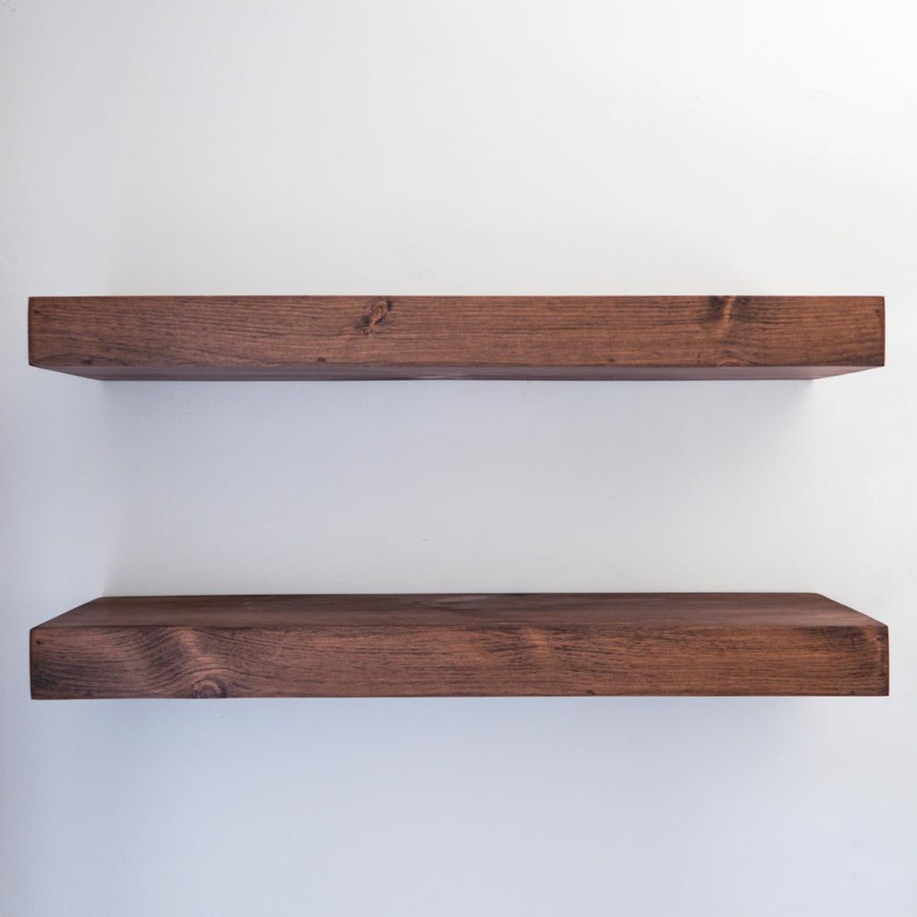 Urbandi Modern Floating Shelves 3 Inches Thick for Wall, Wide Shelves for Kitchen, Living Room, Bedroom, and Bathroom, Natural Pine Wood, Rustic Wooden Shelf, (Set of 2) (Provincial, 36Lx3Hx6D)