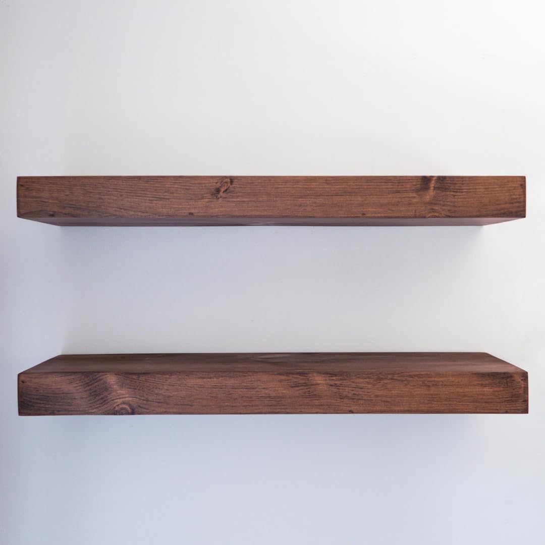 Urbandi Modern Floating Shelves 3 Inches Thick for Wall, Wide Shelves for Kitchen, Living Room, Bedroom, and Bathroom, Natural Pine Wood, Rustic Wooden Shelf, (Set of 2) (Provincial, 36Lx3Hx6D)