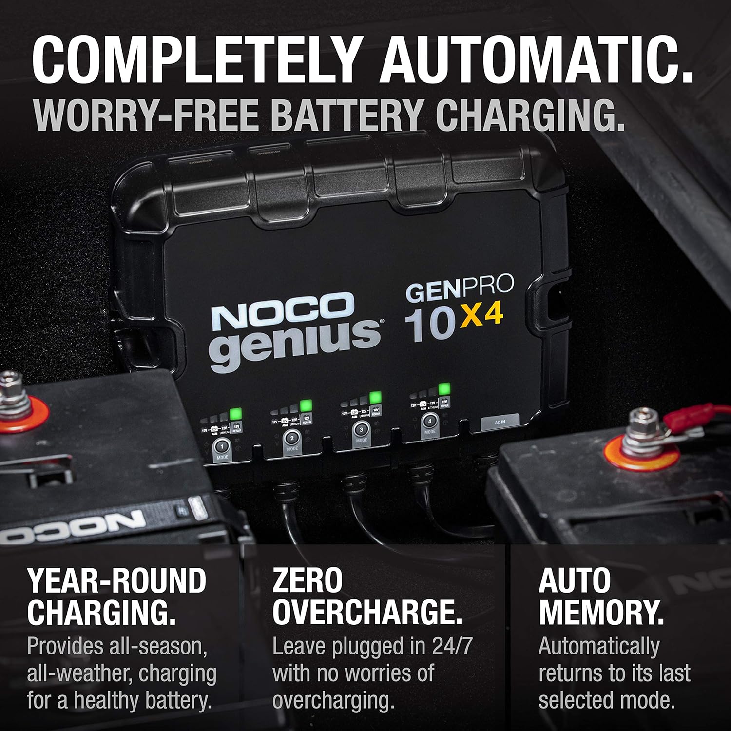 NOCO Genius GENPRO10X4: 4-Bank, 40A Onboard Battery Charger - 10A Per Bank, 12V Waterproof Marine Charger with Overcharge Protection & Temperature Compensation – for Lead-Acid & Lithium Batteries