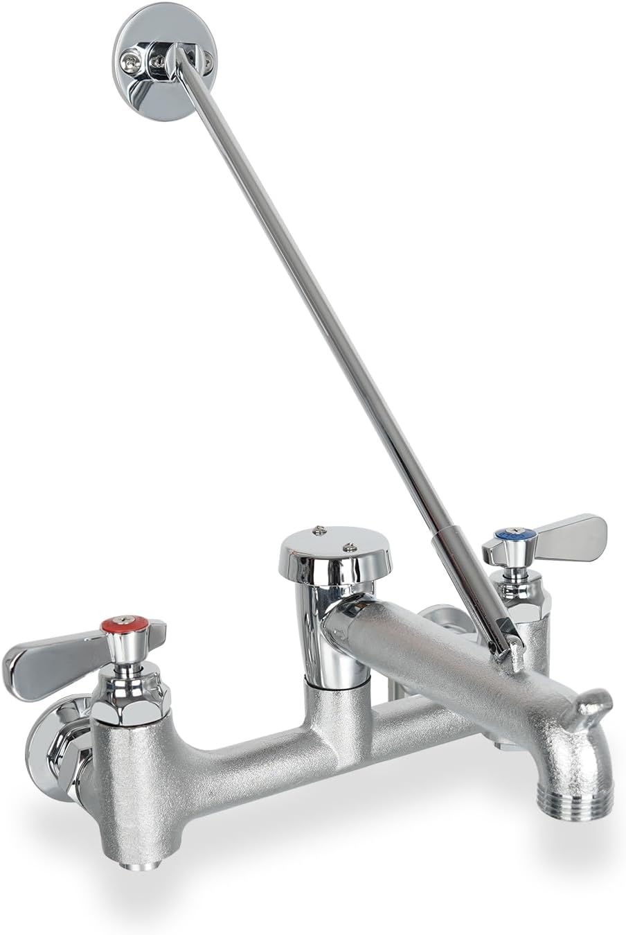Commercial Mop Sink Faucet with Vacuum Breaker, Wall Mount Service Sink Faucet, 8 Inch Adjustable Center, Pail Hook, Heavy-Duty Brass Utility Sink Faucet for Restaurant/Garage/Industrial