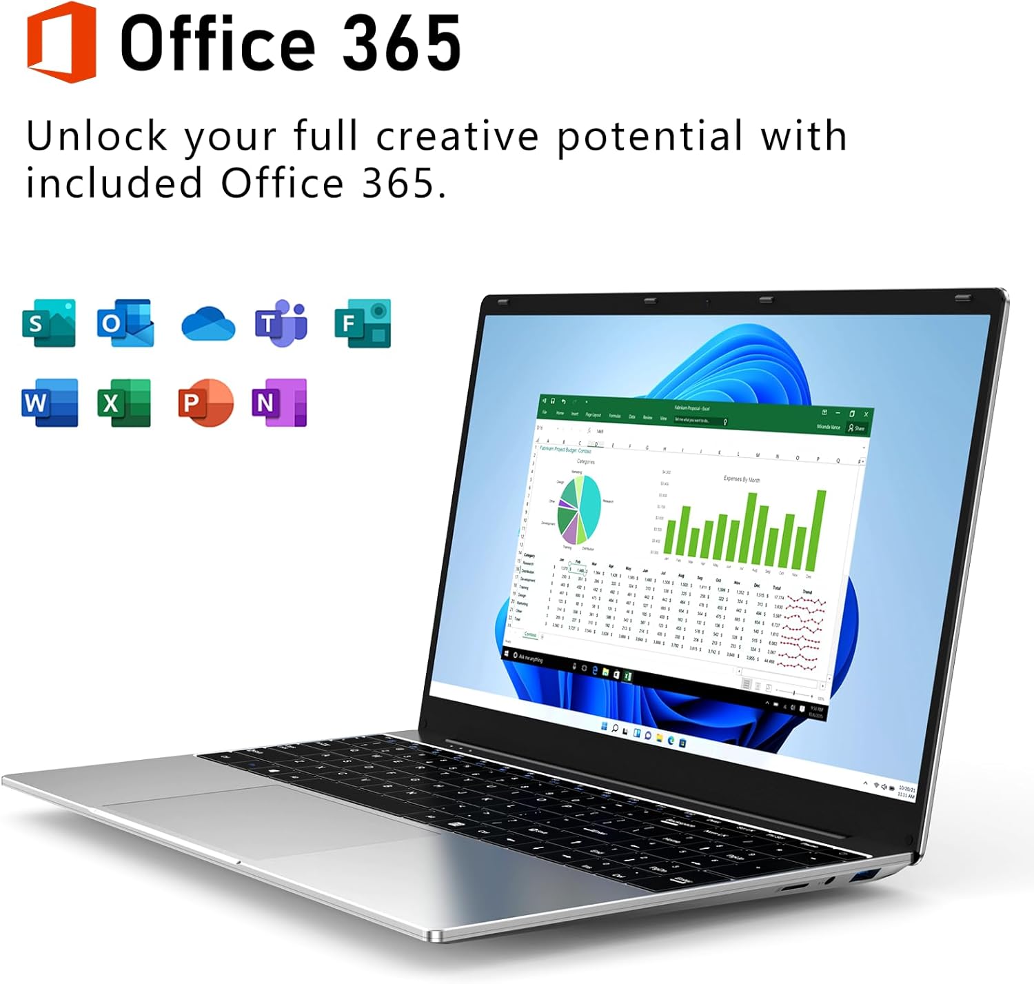 NAIKLULU Laptop Computer, Win 11 Pro Lap Top, 15.6 Inch Laptop PC 2026, 16GB RAM 256GB SSD, M3-6Y30 Processor, FHD Display 1920 * 1080P, WIFI5, BT4.2, 5000mAh Battery, for School Business Student