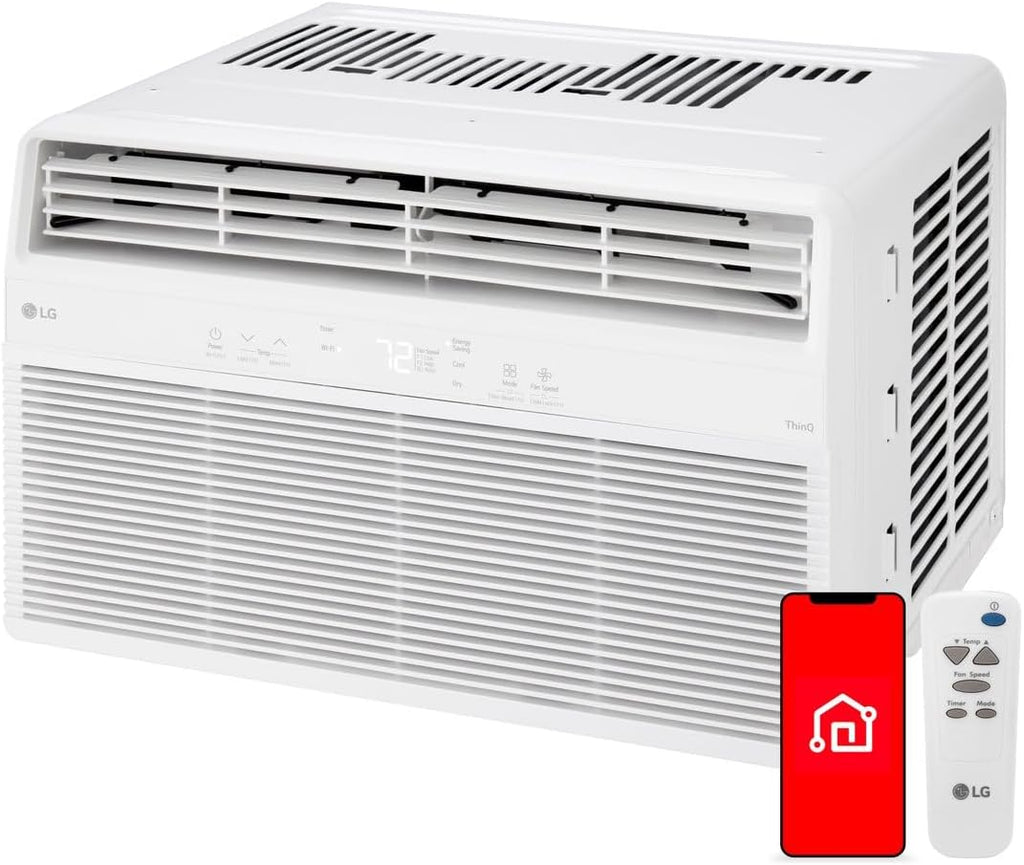 LG 8,000 BTU Smart Window Air Conditioner with Dehumidifier, 115V, Window AC for Medium Rooms up to 350 Sq. Ft., Window Unit AC with Remote Control, 3 Speeds, Auto-Restart, 24-Hour Timer, White