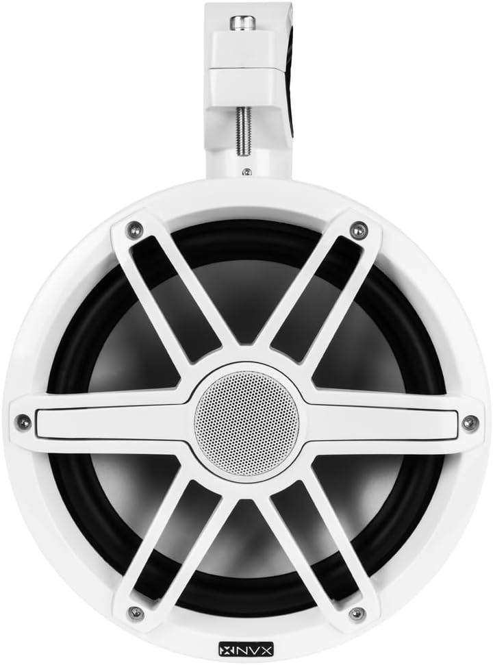 NVX MVTSP8W (Pair) - 750W Peak (250W RMS) 8" V-Series 2-Way Marine Tower Speakers with LED Lighting & 359° Swiveling Clamps - Sport White