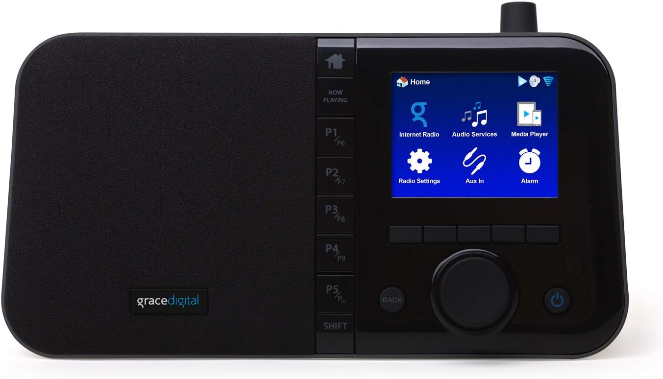 Grace Digital Mondo Elite Smart Internet Radio, Bluetooth, Wi-Fi, 7-Day Alarm – Microphone-Free (Black)