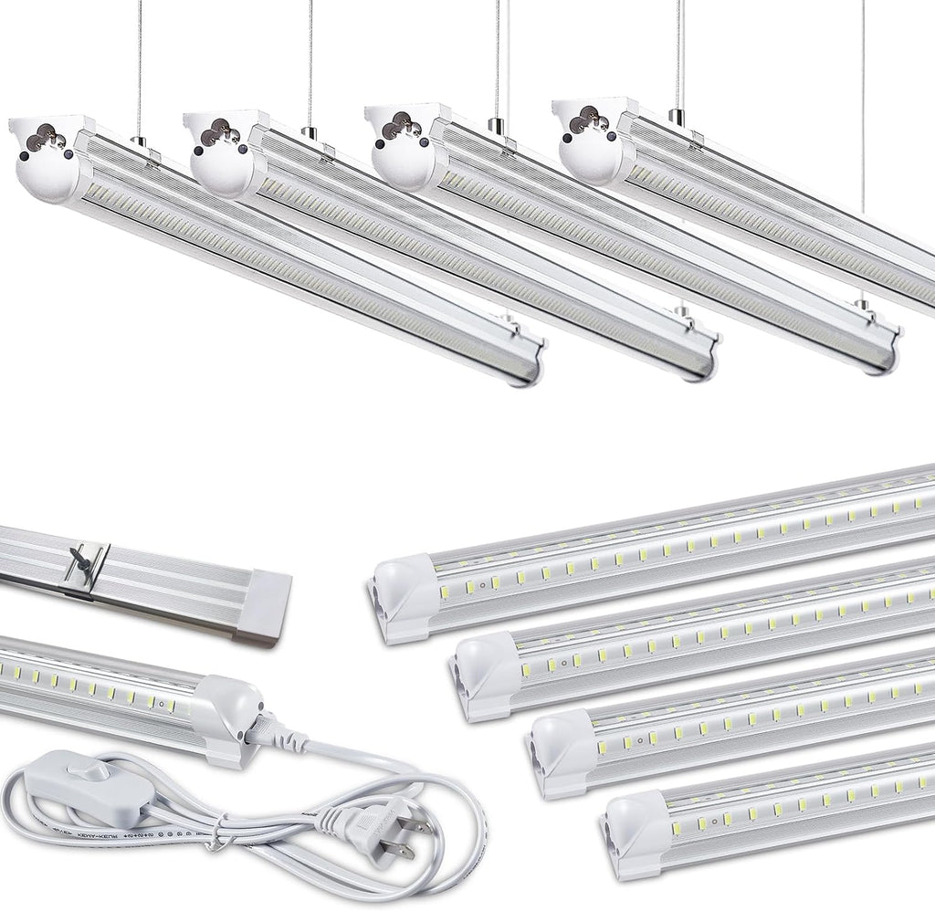 Skymoatled 8Pack 8FT LED Shop Light Garage Light,100W 6000K White Light 15000LM Super Bright,Hanging/Surface Mount,Linkable T8 LED Tube Lights for Garage,Warehouse, Workshop,Plug and Play