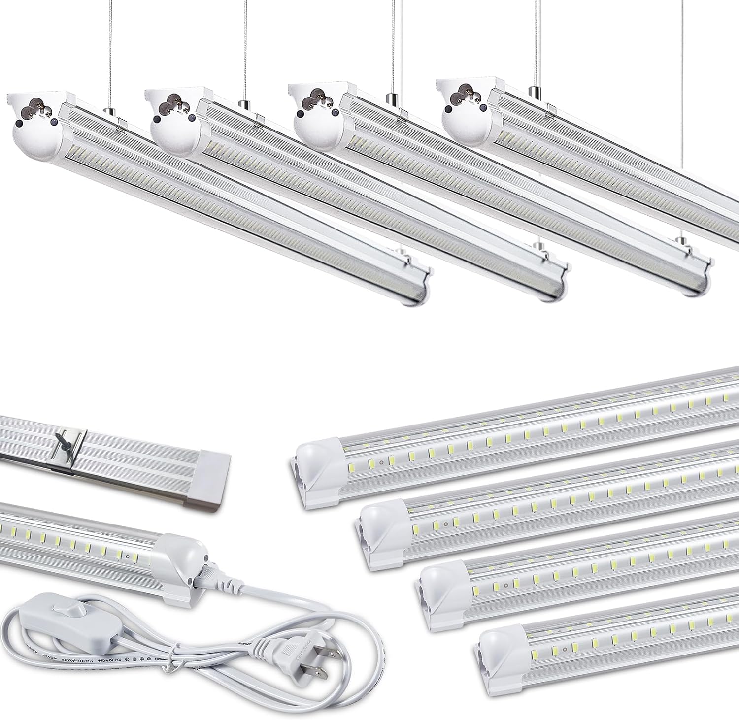 Skymoatled 8Pack 8FT LED Shop Light Garage Light,100W 6000K White Light 15000LM Super Bright,Hanging/Surface Mount,Linkable T8 LED Tube Lights for Garage,Warehouse, Workshop,Plug and Play