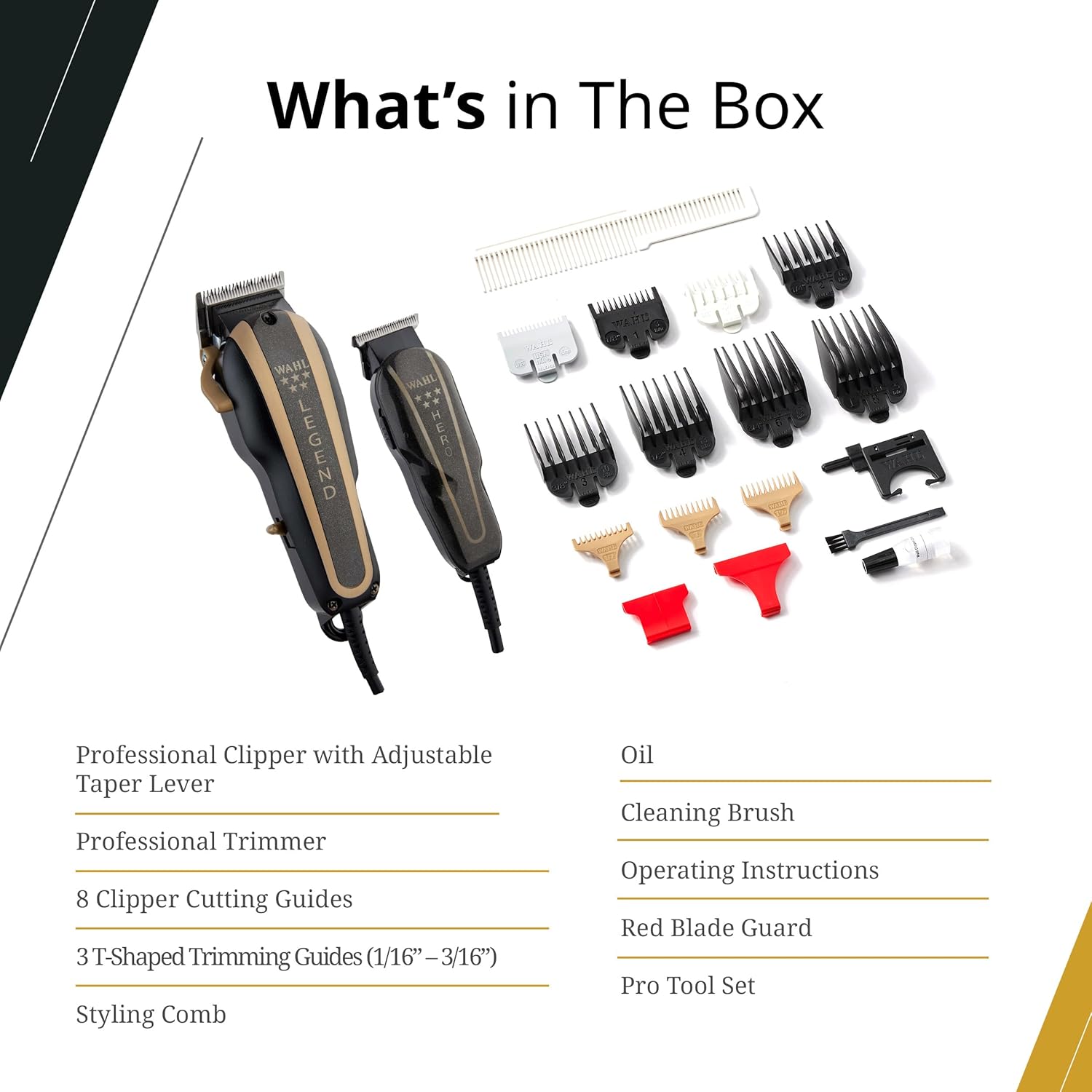 Wahl Professional 5-Star Barber Combo, Corded Legend Clipper & Hero T-Blade Trimmer Set, Black/Gold Finish