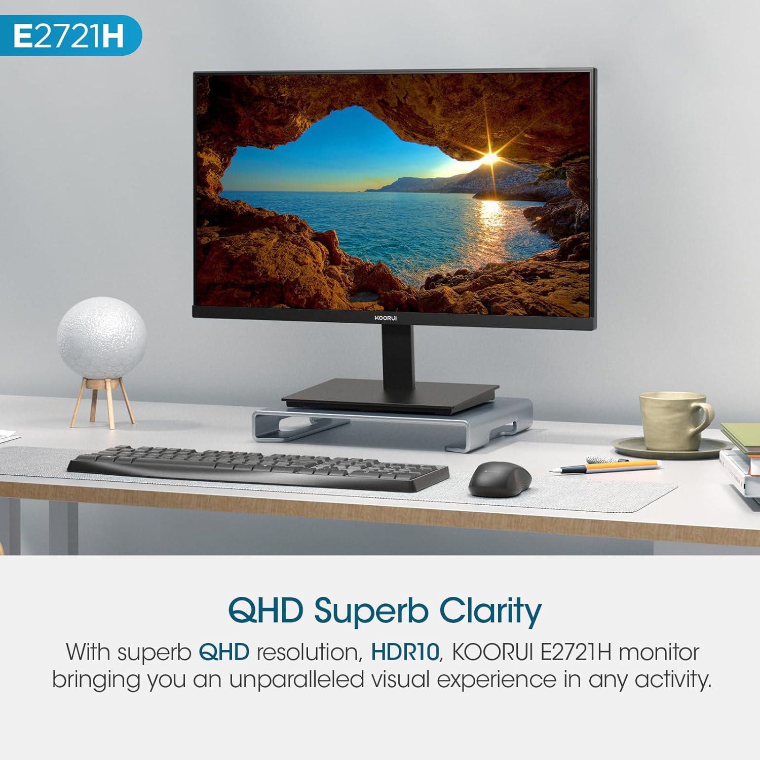 KOORUI 27 Inch QHD (2560x1440) IPS HDR Ultra-Thin Computer Gaming Monitor, 120Hz Refresh Rate, DCI-P3 95%, FreeSync & G-Sync, 1ms MPRT, VESA 100x100mm, Tilt Adjustable for Game and Work, E2721H