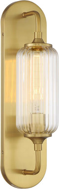 Savoy Essentials 9-3024-1-322 Holton Industrial Vintage Clear Ribbed Glass Wall Sconce, 1-Light 60 Watt, 18" H x 5" W, Warm Brass