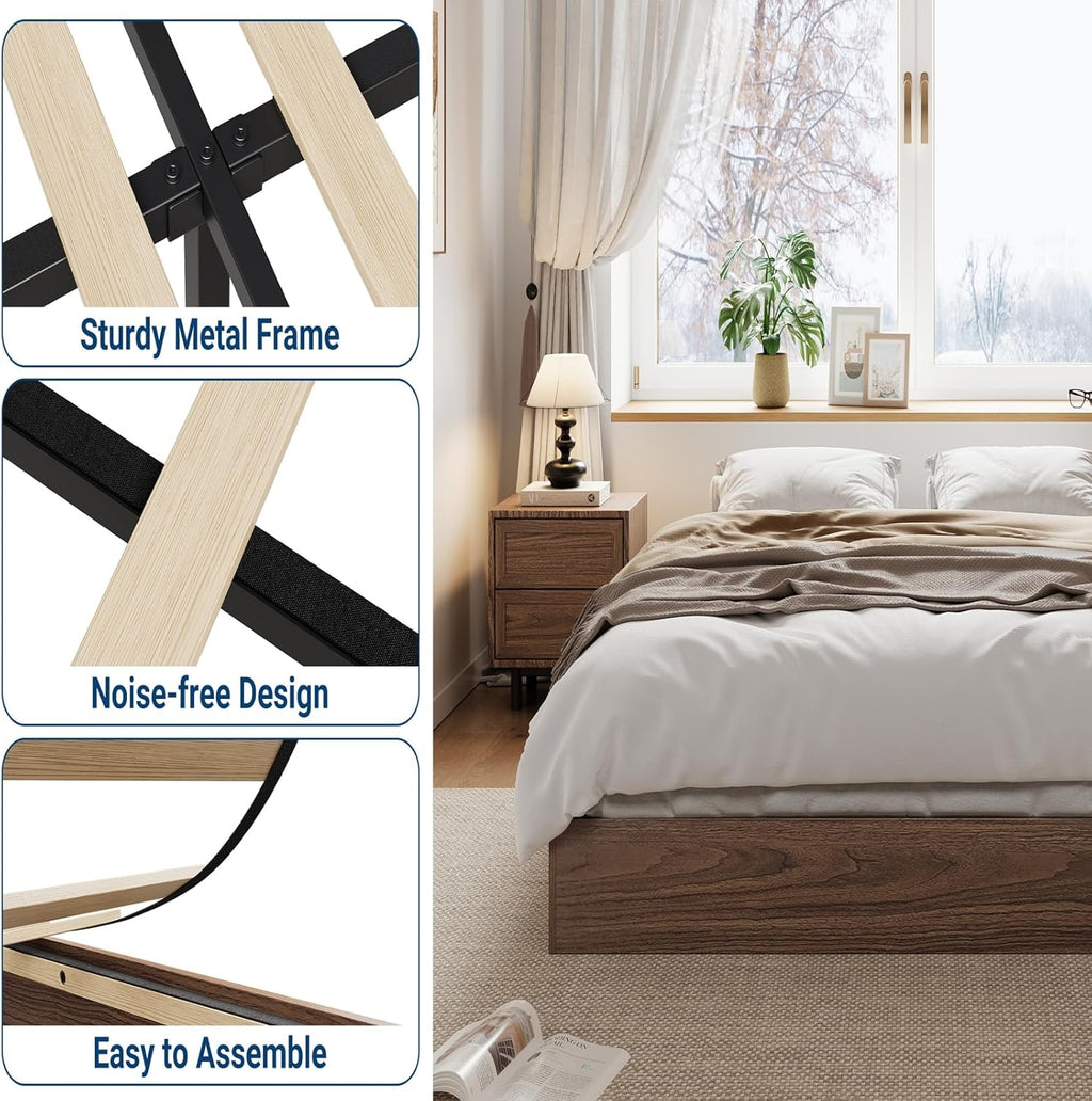 GarveeHome Queen Size Wood Platform Bed Frame,Wooden Bed Frame Without Headboard, Wood Slat Support,No Box Spring Needed, Easy Assembly
