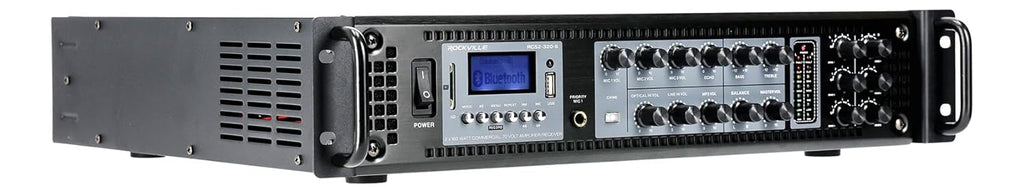 Rockville RCS2-320-6 320W 6-Zone Stereo/Mono Commercial 70V Amplifier, Bluetooth, USB/SD, Optical Input, Perfect for Restaurants, Schools, Offices, and Multi-Room Audio