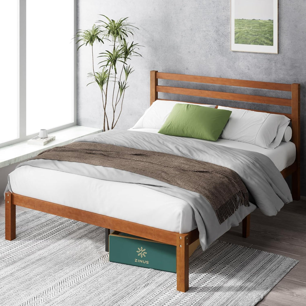 Zinus Leah Bamboo Platform Bed Frame with Headboard, No Box Spring Needed, Wood Slat Support, Easy Assembly, Queen
