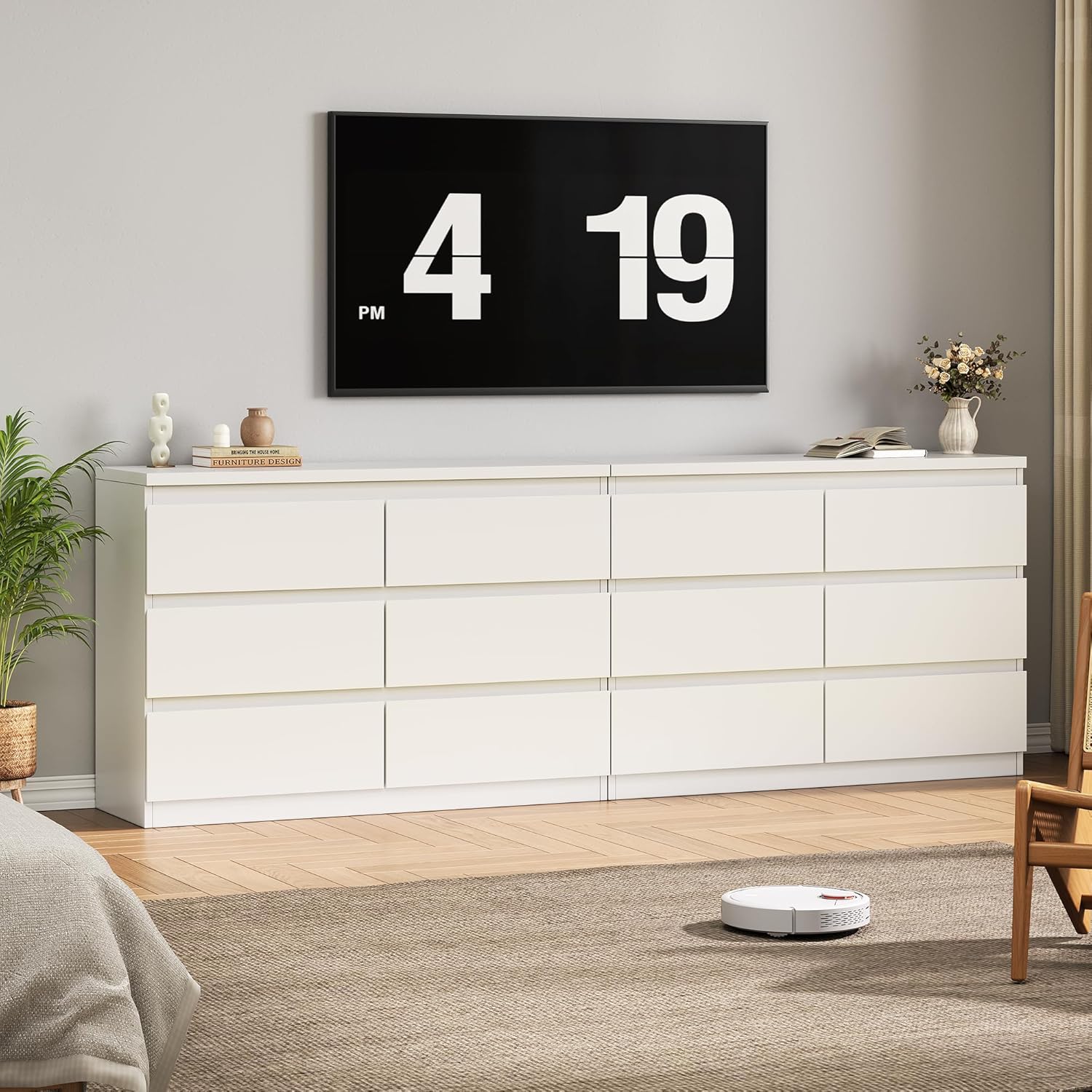 Jocoevol Modern 6 Drawer Dresser White Dresser for Bedroom, Simply Chest of Drawers, Wood Storage Dresser with Deep Drawers for Living Room Hallway Entryway, White