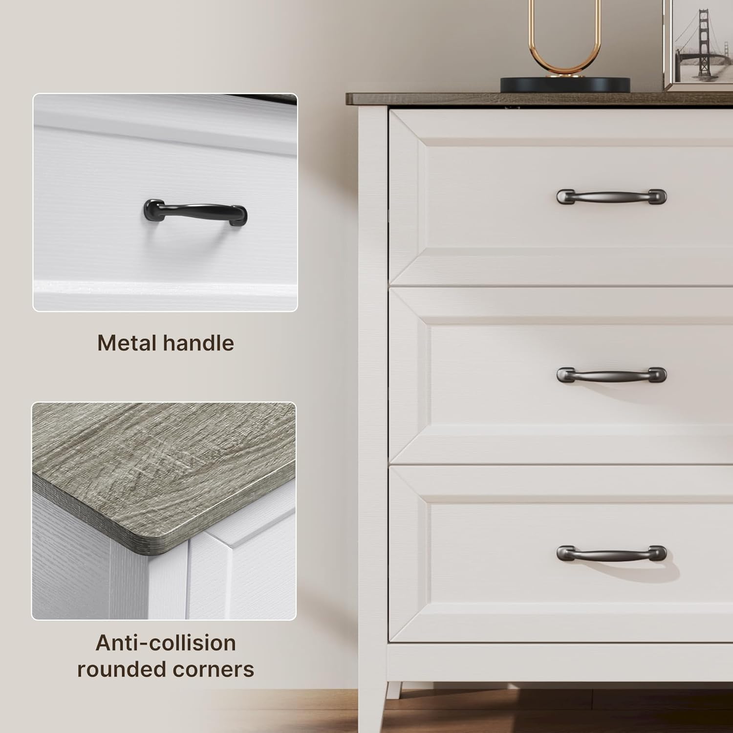 Gizoon 2-Piece Bedroom Furniture Set, Includes 44.8" H 5 Drawer Dresser and 43.3" W 6 Chest of Drawers, Modern Bedroom Dresser Set, with Smooth Rail, Metal Handles, Anti-tip Device, Grey Tabletop