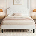 VECELO Queen Size Bed Frame with Velvet Upholstered Headboard, Platform Bedframe Mattress Foundation, Sturdy Wooden Slats Support,No Box Spring Needed Noise Free/Easy Assembly, Off White