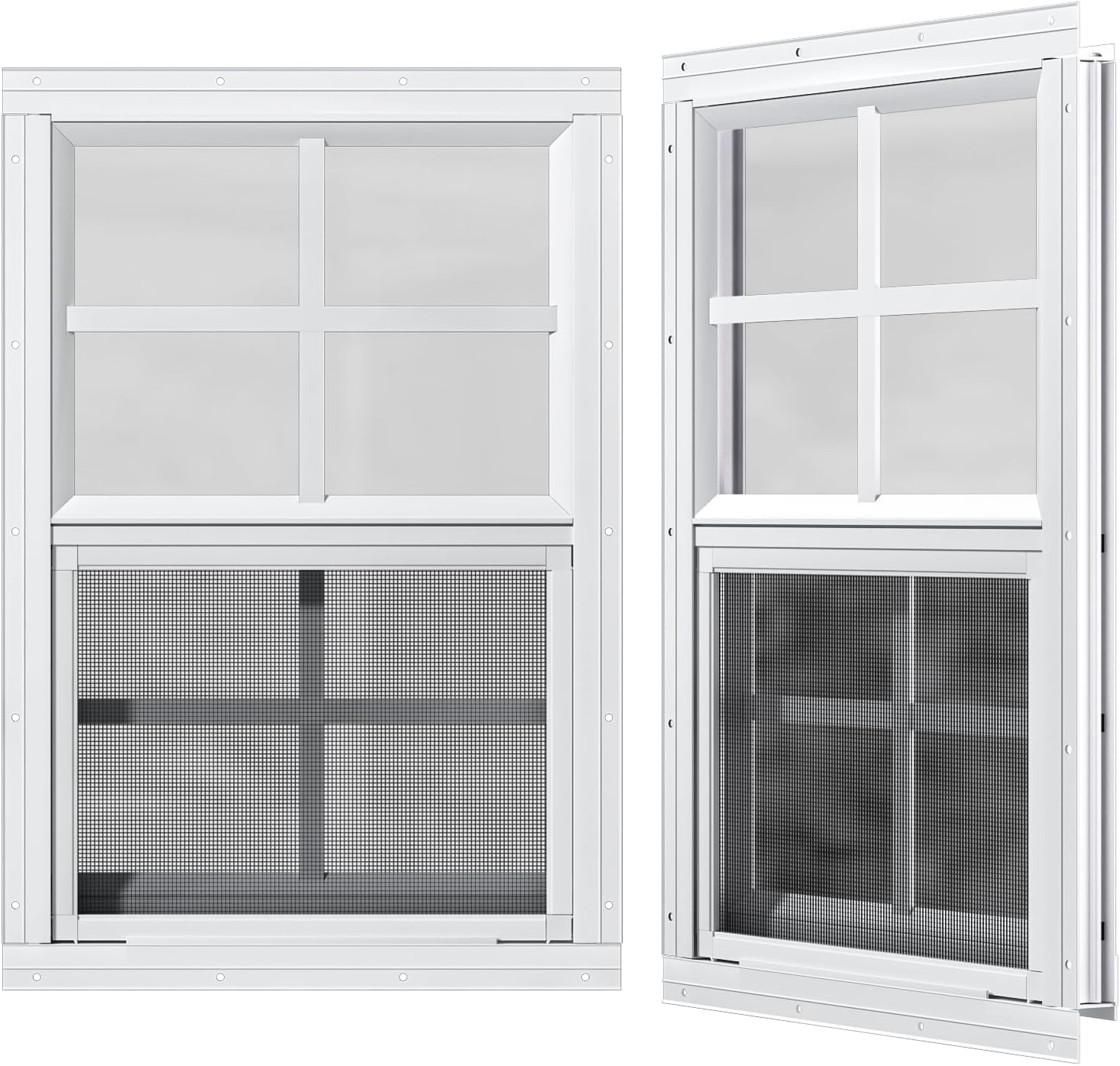 2 Pack Shed Windows 24" x 36" H Flush Mount, White Household Windows for Playhouses, Barns, Chicken Coop
