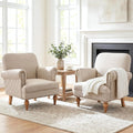Khaki Striped Linen Fabric Accent Chairs Set of 2, Modern Farmhouse Upholstered Armchairs with Nailhead Trim & Ball Turned Legs, Cottage Club Chairs for Living Room Bedroom Guest Room
