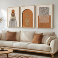 Large Framed Boho Abstract Wall Art for Living Room, 3 Piece Neutral Orange Paintings Prints Canvas Artwork for Walls, Modern Geometric Bohemian Pictures Wall Decor for Bedroom Home Office, 20x30 Inch
