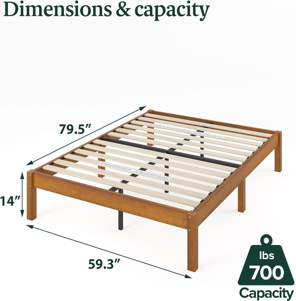 Zinus Ellie 14 Inch Queen Bamboo Platform Bed Frame, Wood Slat Support, No Box Spring Needed, Easy Assembly, Brown